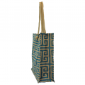 15- BLUE & TAN GREEK KEY JUTE BAG